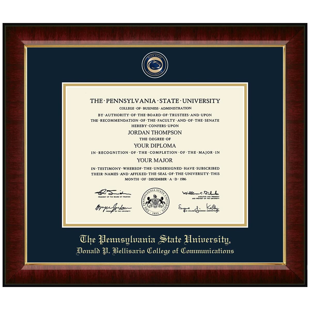 #113 Donald P. Bellisario College of Communications diploma frame Masterpiece Medallion in Murano (Cherry)